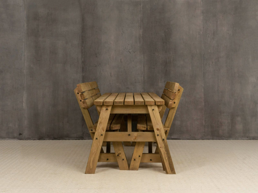 Victoria Space Saving Rounded Picnic Table and Bench Set With Backrest - Rustic Finish