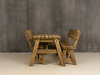 Victoria Space Saving Rounded Picnic Table and Bench Set With Backrest - Rustic Finish