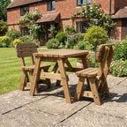 Victoria Space Saving Rounded Picnic Table and Bench Set with backrest in rustic brown finish