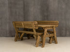 Victoria Space Saving Rounded Picnic Table and Bench Set With Backrest - Rustic Finish