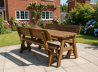 Victoria Space Saving Rounded Picnic Table and Bench Set With Backrest - Rustic Finish