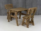 Victoria Space Saving Rounded Picnic Table and Bench Set With Backrest - Rustic Finish