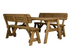 Victoria Space Saving Rounded Picnic Table and Bench Set With Backrest - Rustic Finish