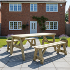 Victoria Rounded Space Saving Picnic Table and Benches Set in natural finish