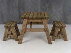 Victoria Rounded Space Saving Picnic Table and Benches Set - Rustic Finish