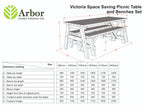 Victoria Rounded Space Saving Picnic Table and Benches Set - Rustic Finish