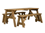 Victoria Rounded Space Saving Picnic Table and Benches Set - Rustic Finish