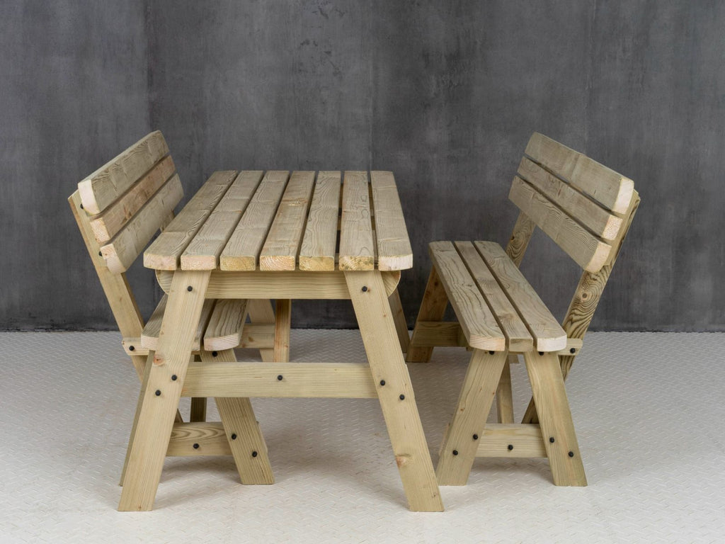 Victoria Space Saving Rounded Picnic Table and Benches Set With Backrest