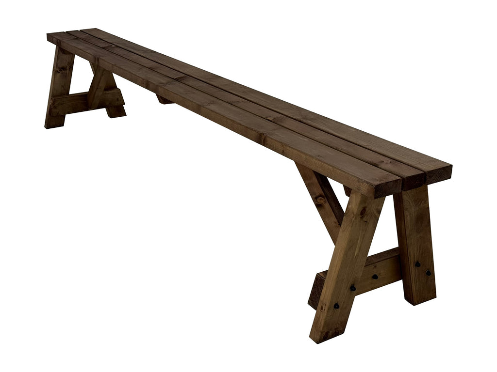 Victoria Wooden Garden Bench, Outdoor Fence Seat - Rustic Brown Finish
