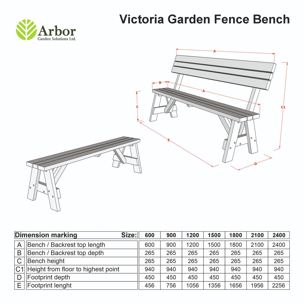 Victoria Wooden Garden Bench, Outdoor Fence Seat