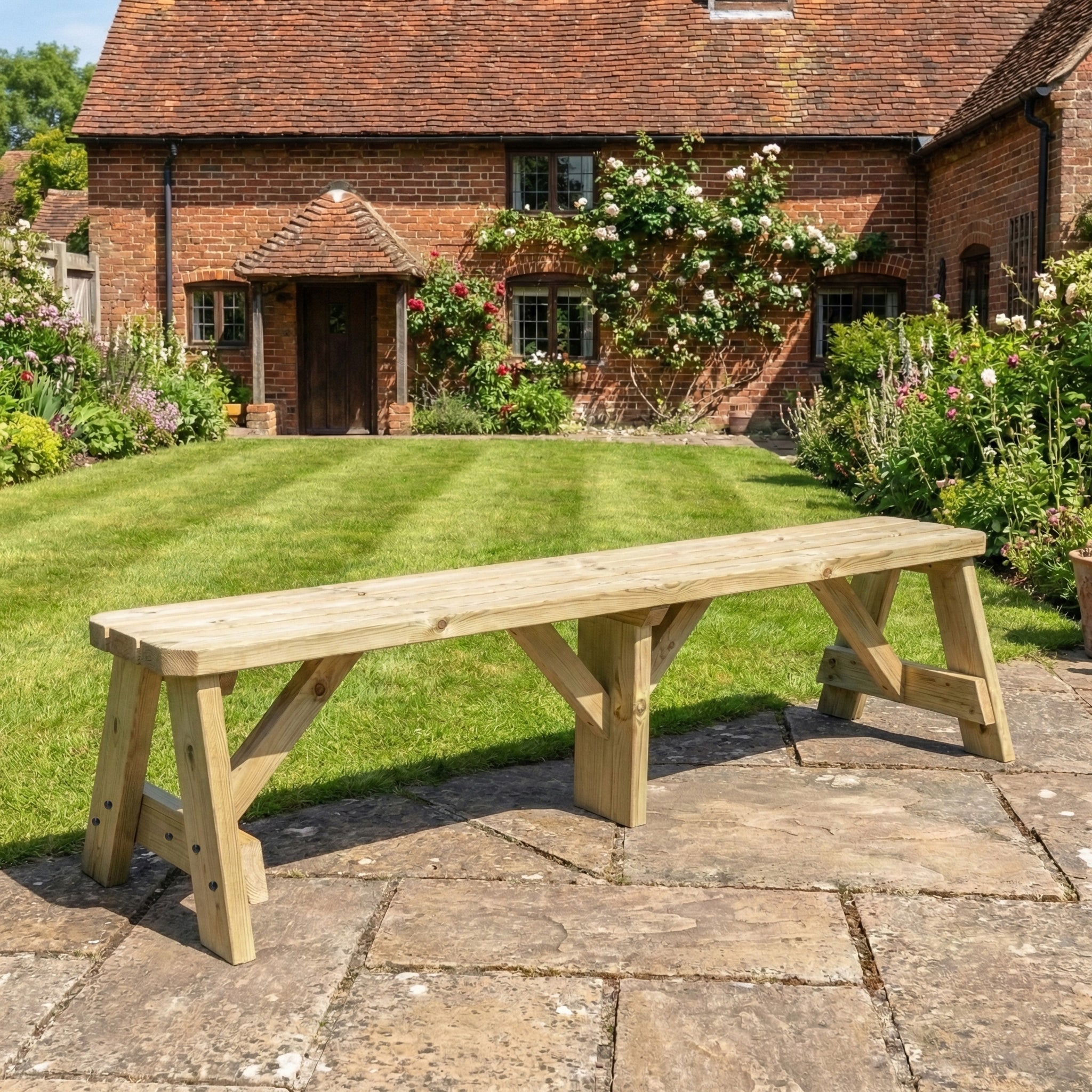 Victoria Wooden Garden Rounded Bench Outdoor Fence Seat