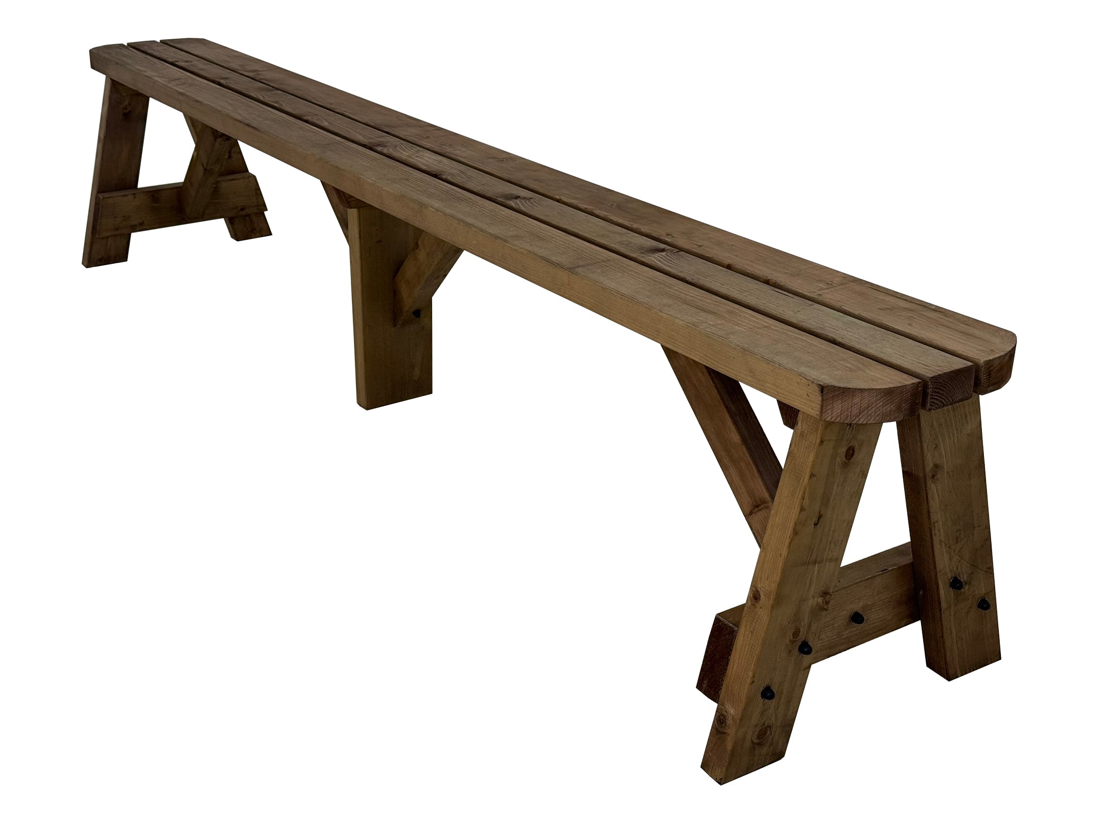 Victoria Wooden Garden Rounded Bench, Outdoor Fence Seat - Rustic Brown Finish
