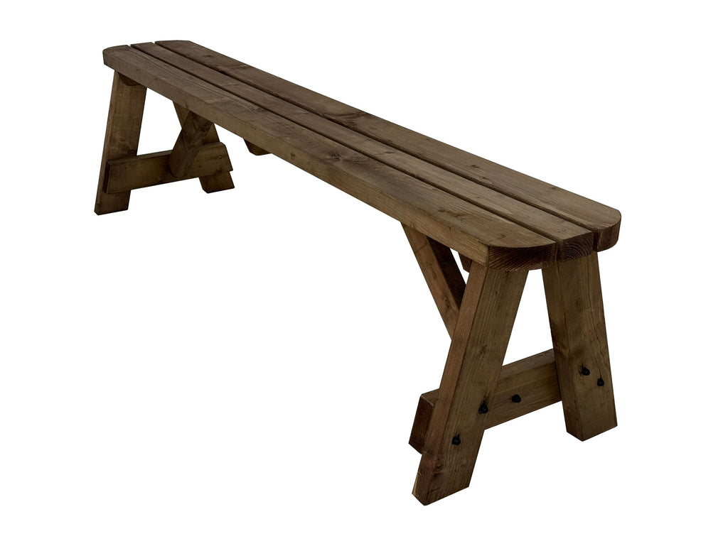 Victoria Wooden Garden Rounded Bench, Outdoor Fence Seat - Rustic Brown Finish