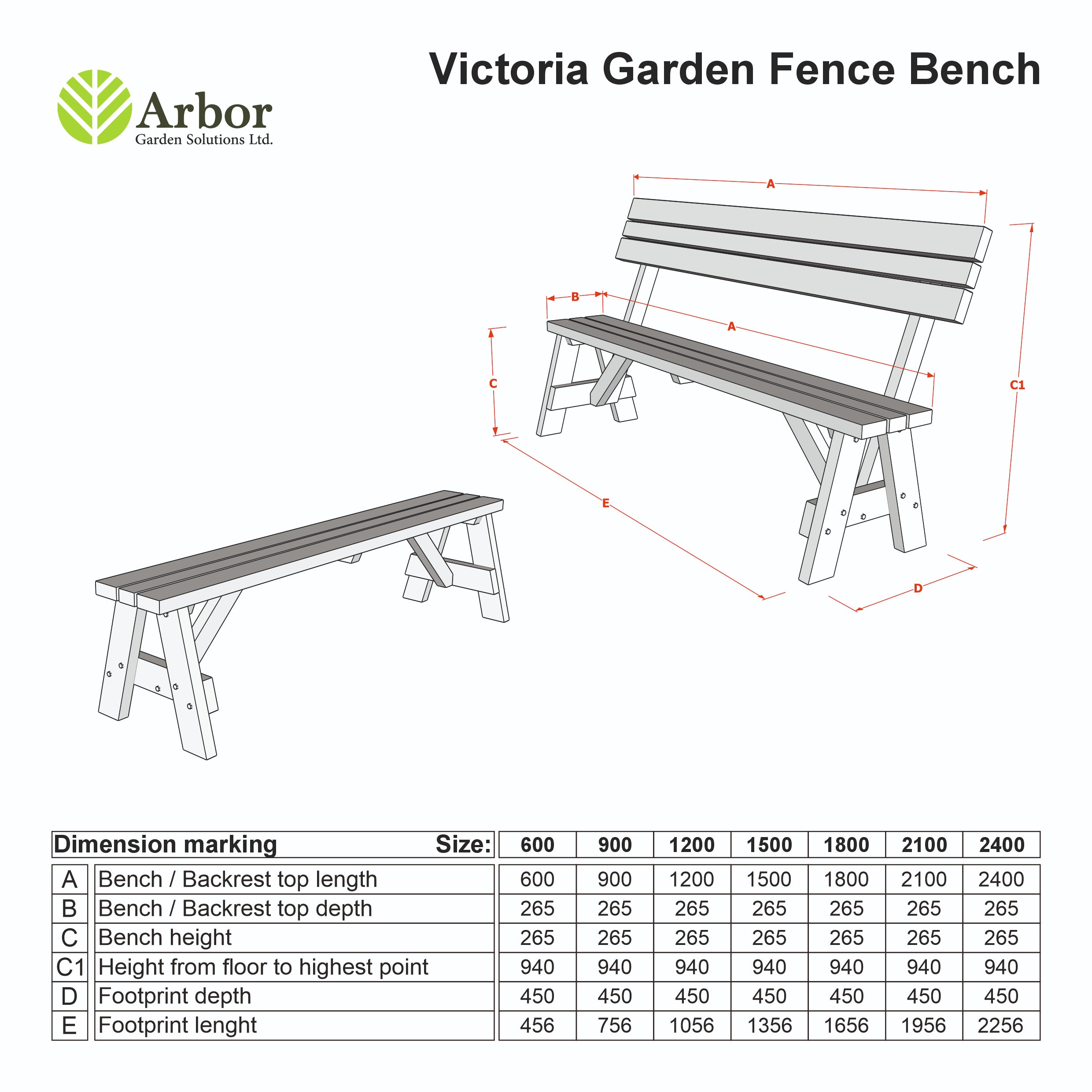 Victoria Wooden Garden Rounded Bench, Outdoor Fence Seat - Rustic Brown Finish