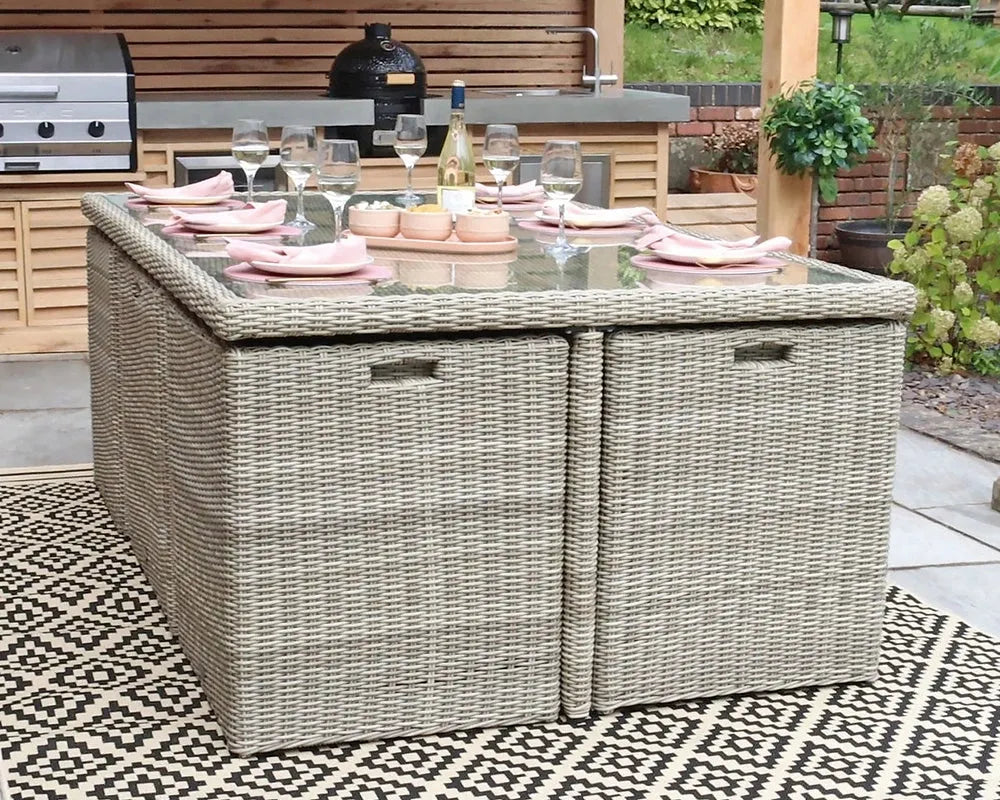 Royalcraft Wentworth 10 Seater Cube Garden Dining Set | Aluminium & Rattan