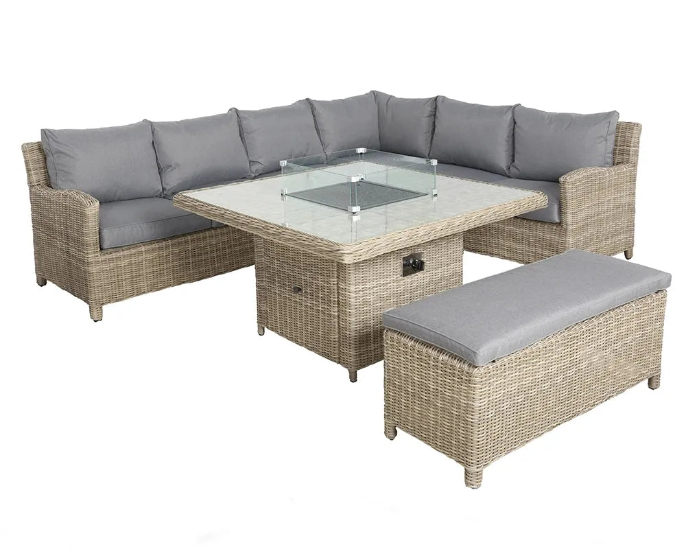 Royalcraft Wentworth 8 Seater Modular Corner Garden Dining Set with Fire Pit Table | Rattan