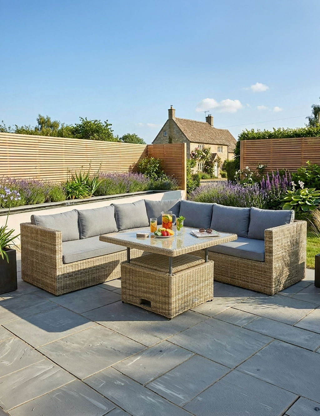 Royalcraft Wentworth 6 Seater Adjustable Corner Garden Lounging Set | Aluminium & Rattan
