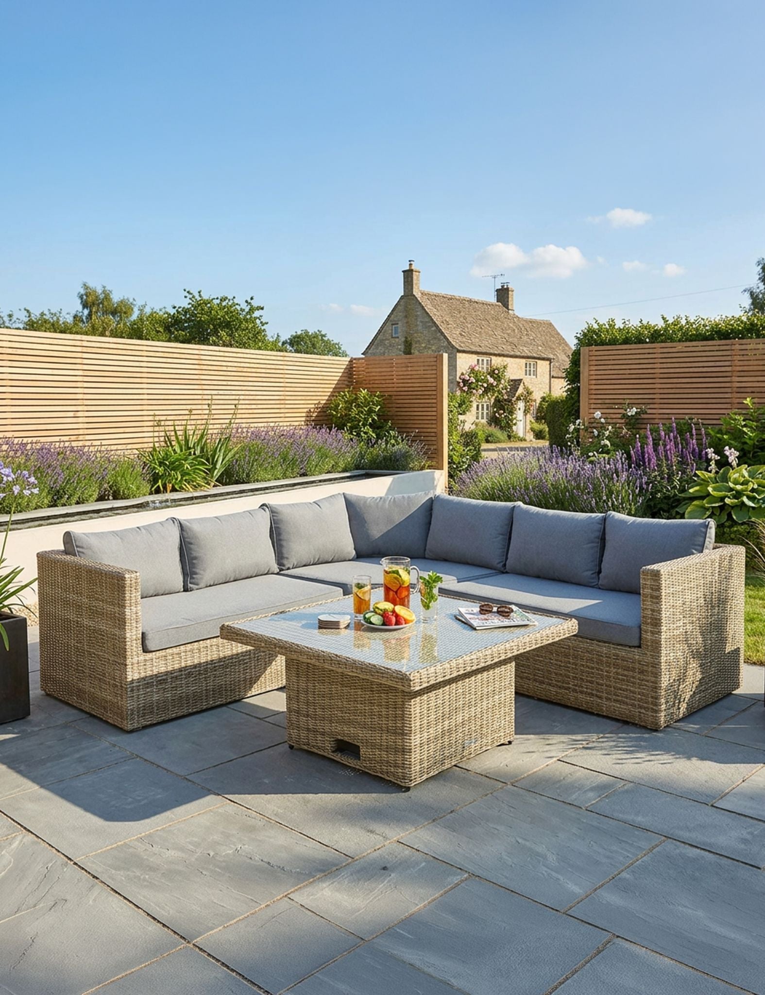 Royalcraft Wentworth 6 Seater Adjustable Corner Garden Lounging Set in aluminium and rattan