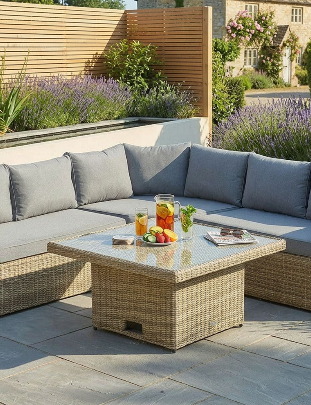 Royalcraft Wentworth 6 Seater Adjustable Corner Garden Lounging Set | Aluminium & Rattan