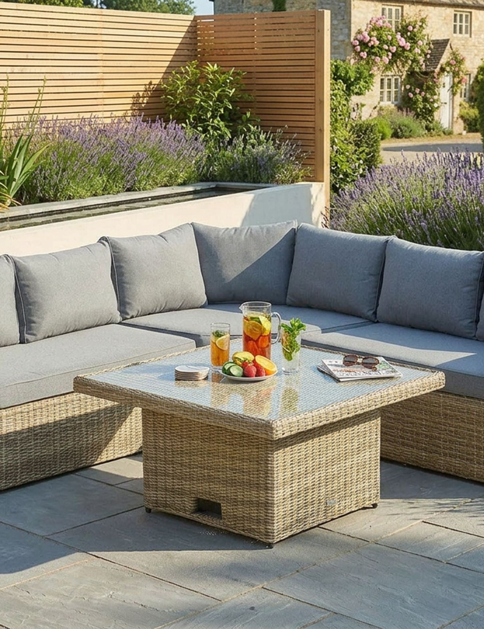 Royalcraft Wentworth 6 Seater Adjustable Corner Garden Lounging Set | Aluminium & Rattan
