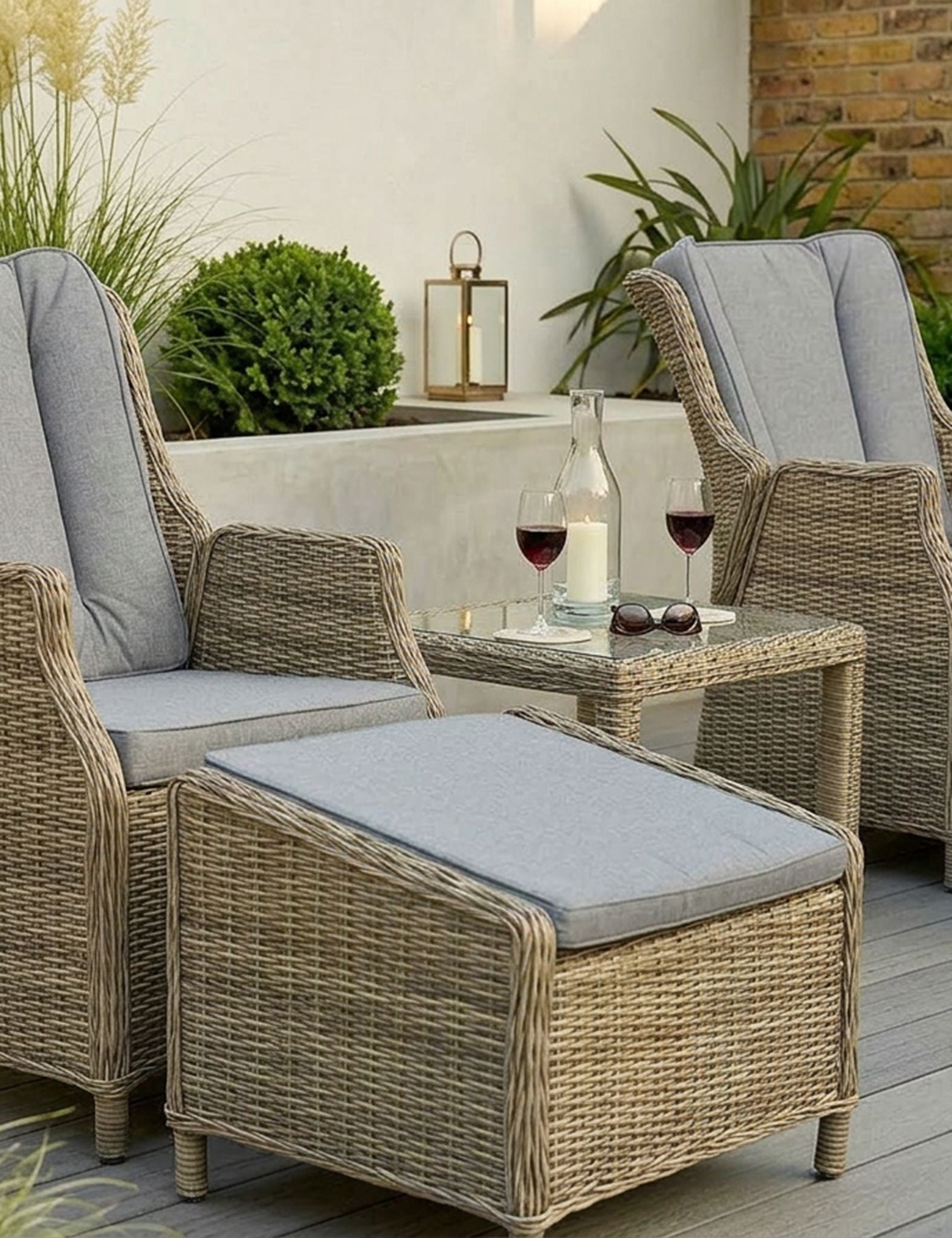 Royalcraft Wentworth 2 Seater Garden Recliner Comfort Set | Aluminium & Rattan
