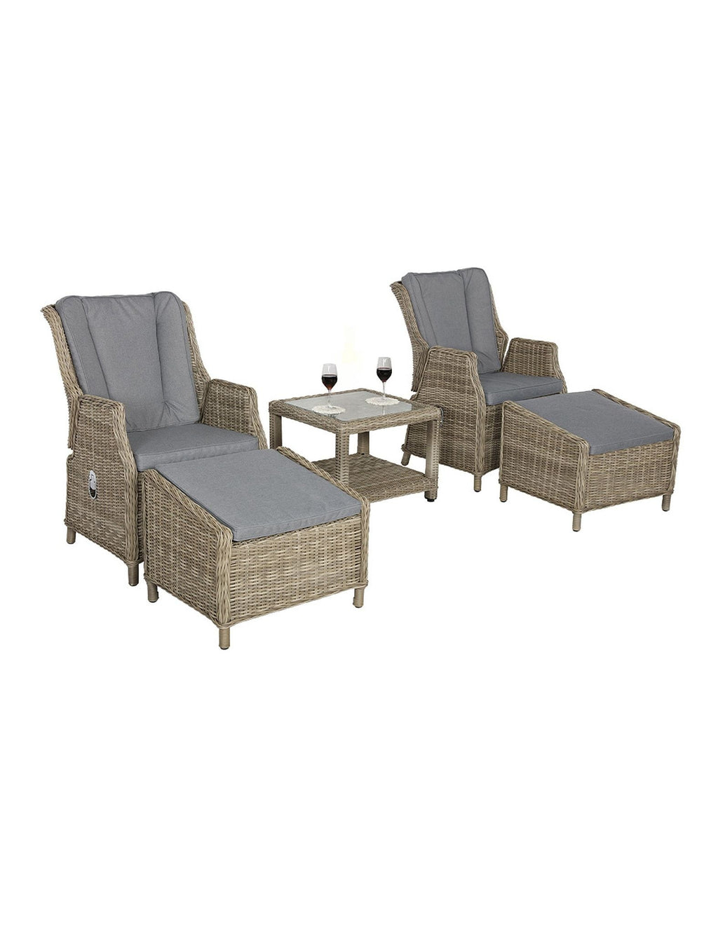 Royalcraft Wentworth 2 Seater Garden Recliner Comfort Set | Aluminium & Rattan