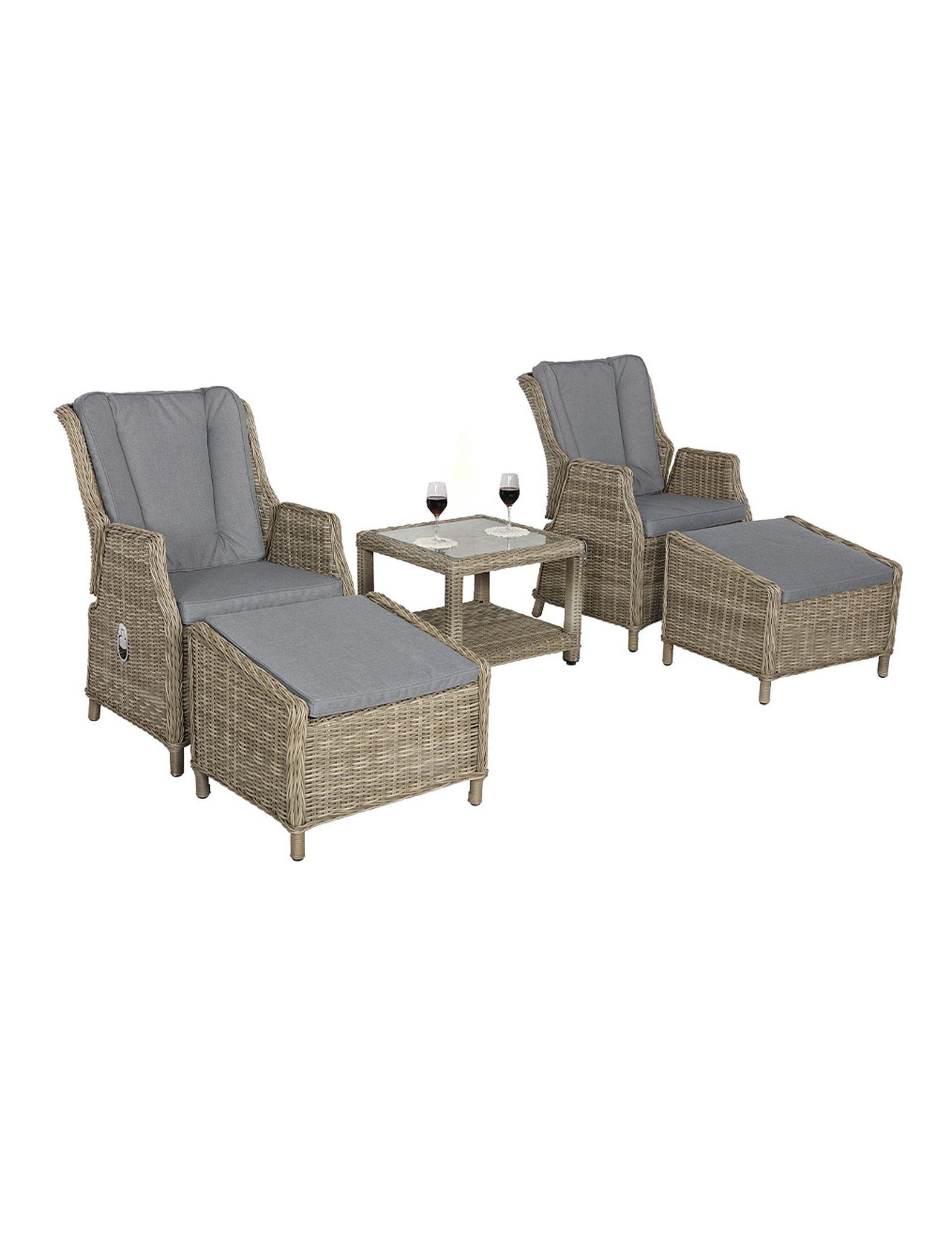 Royalcraft Wentworth 2 Seater Garden Recliner Comfort Set | Aluminium & Rattan