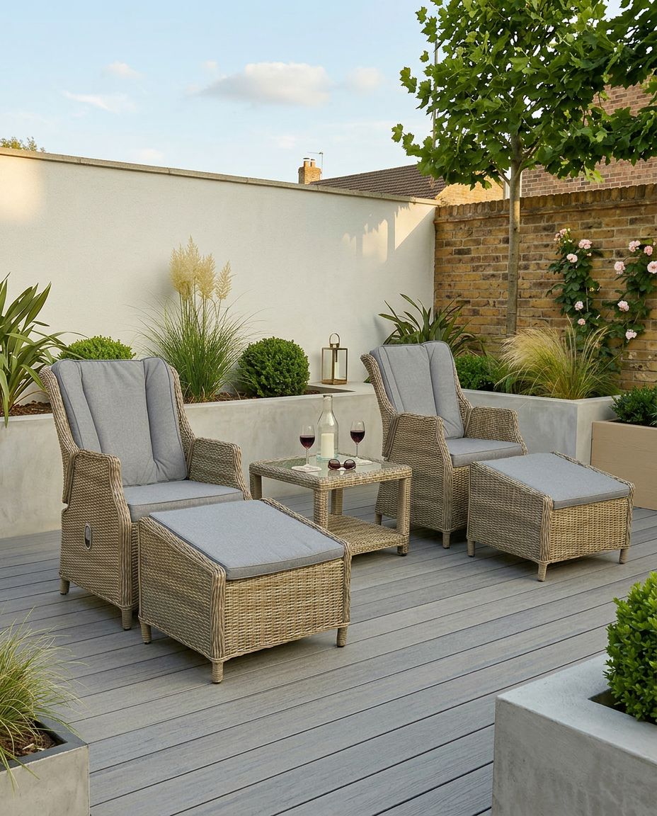 Royalcraft Wentworth 2 Seater Garden Recliner Comfort Set in aluminium and rattan