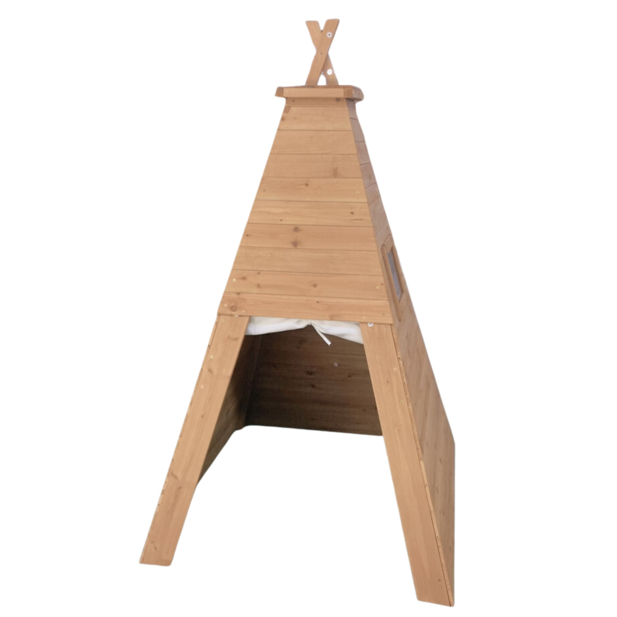 Open-base wooden teepee playhouse for indoor and outdoor children's play