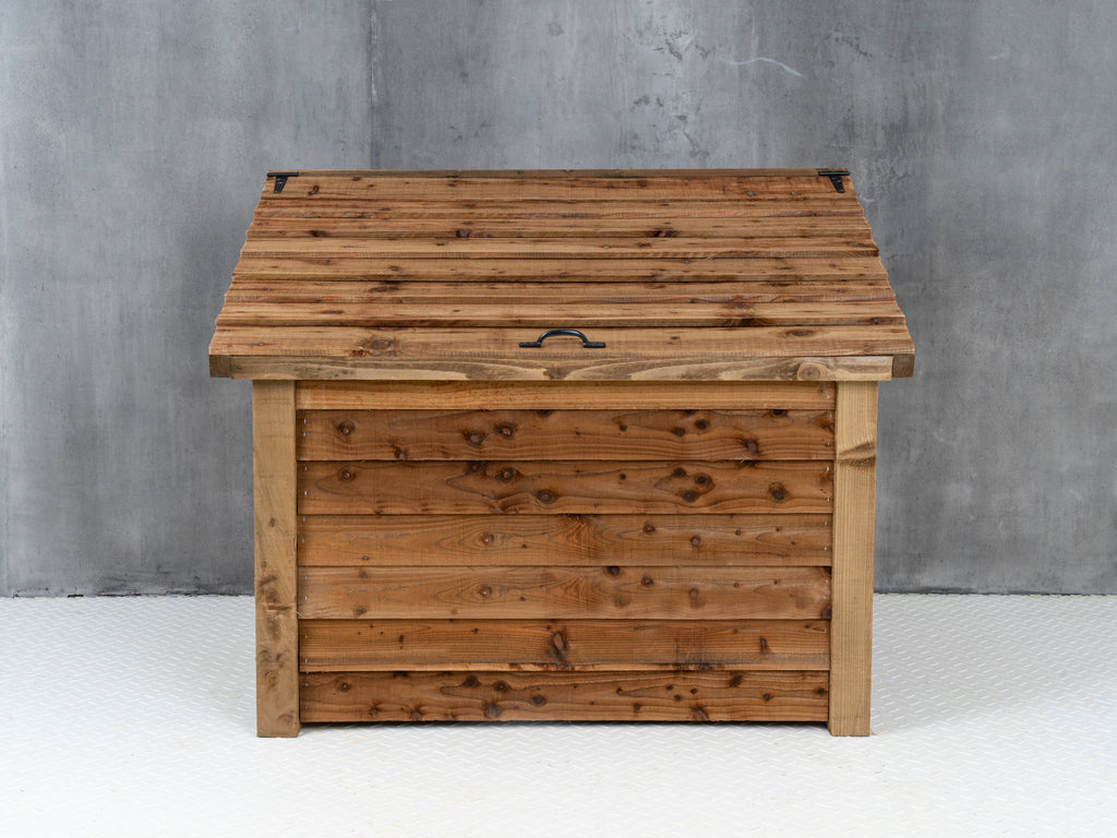 Wooden Log Chest Storage | Featheredge Firewood Store with Lid | Brown