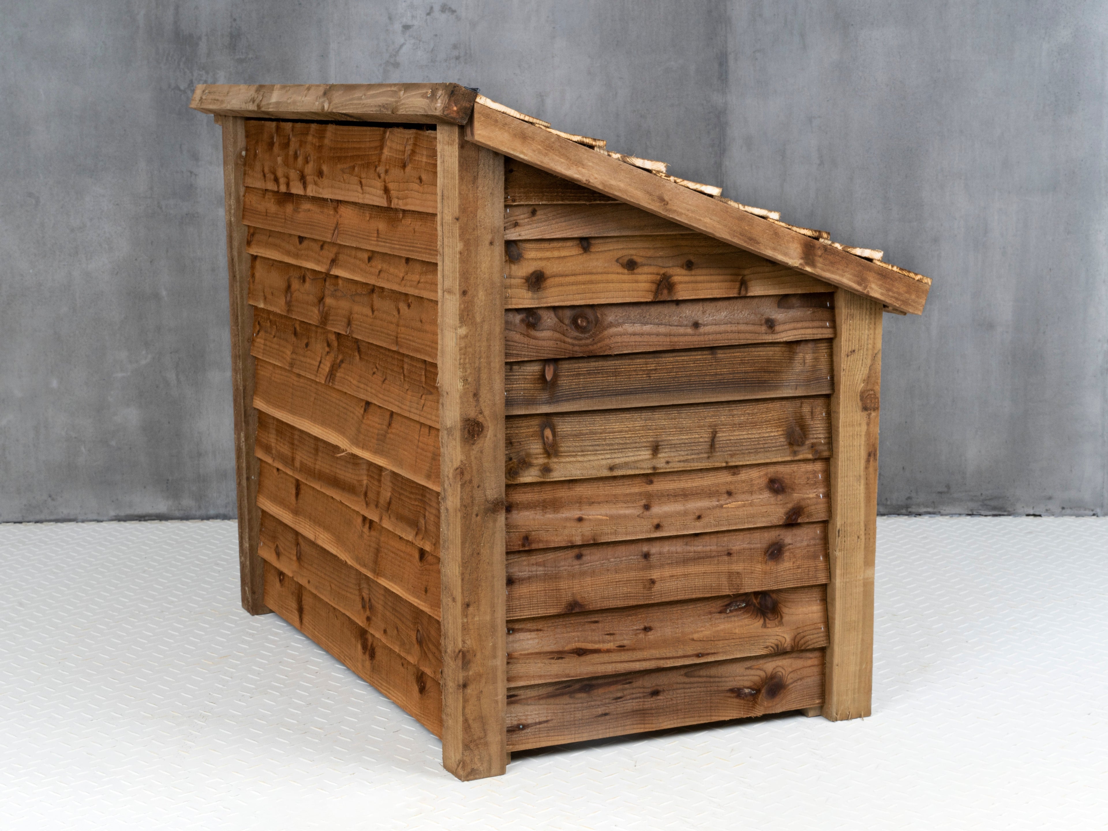 Wooden Log Chest Storage | Featheredge Firewood Store with Lid | Brown