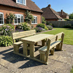 Alders Picnic Table and Benches Set with backrest in natural light green finish