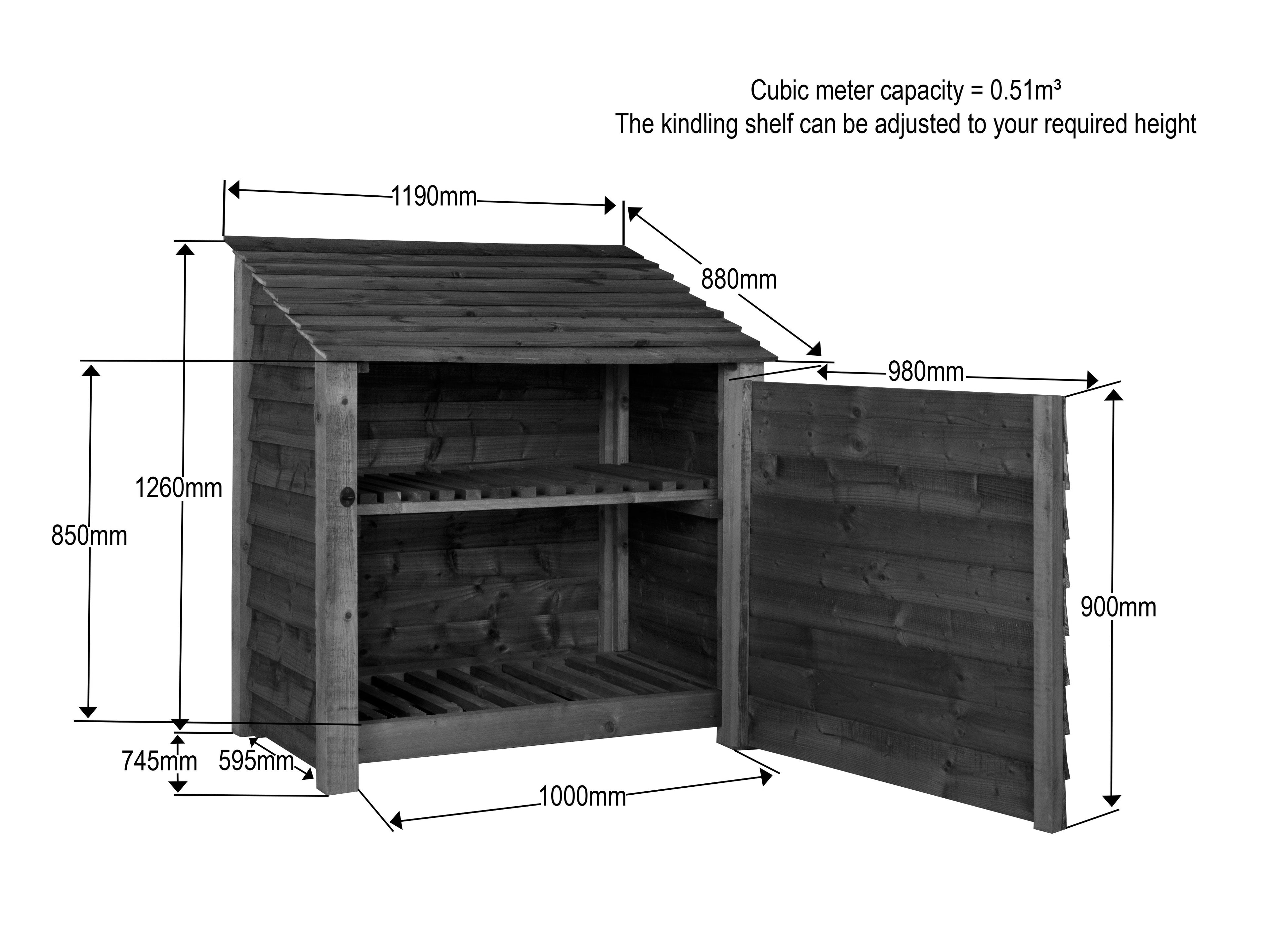 Wooden Garden Tool Storage with Shelf W-119cm, H-126cm or 180cm, D-88cm - Brown Finish