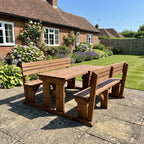 Alders Picnic Table and Benches Set with backrest in rustic brown finish