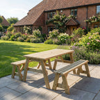 Victoria Picnic Table and Benches Set in natural light green finish in a garden