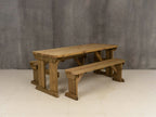 Yews Rounded Space Saving Picnic Table and Benches Set - Rustic Finish