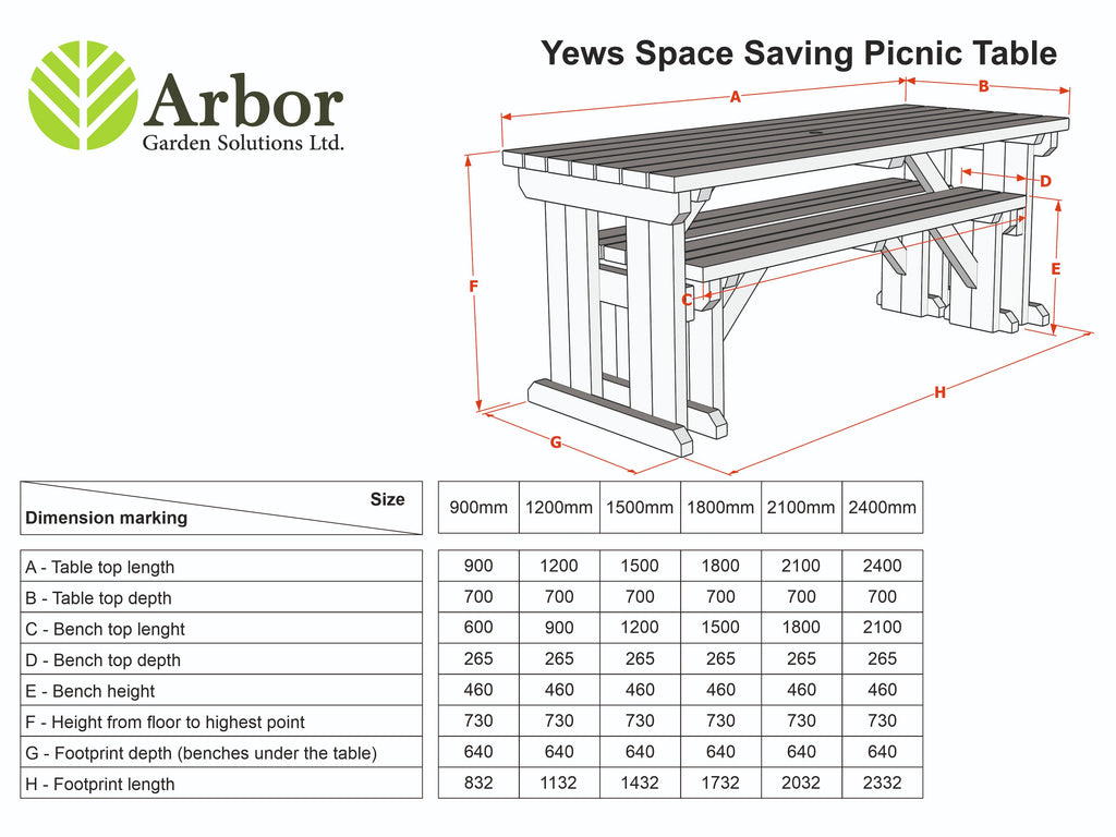 Yews Rounded Space Saving Picnic Table and Benches Set - Rustic Finish