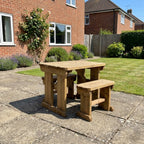 Yews Rounded Space Saving Picnic Table and Benches Set - Rustic Finish