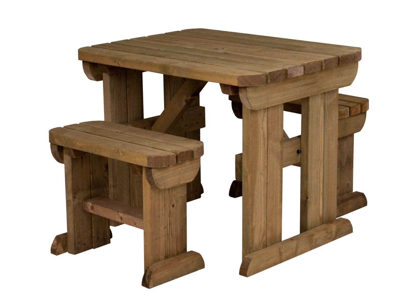 Yews Rounded Space Saving Picnic Table and Benches Set - Rustic Finish