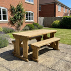 Yews Rounded Space Saving Picnic Table and Benches Set in rustic brown finish