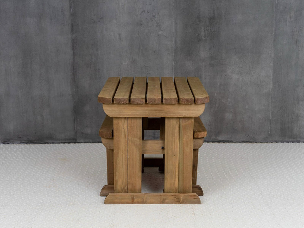 Yews Rounded Space Saving Picnic Table and Benches Set - Rustic Finish