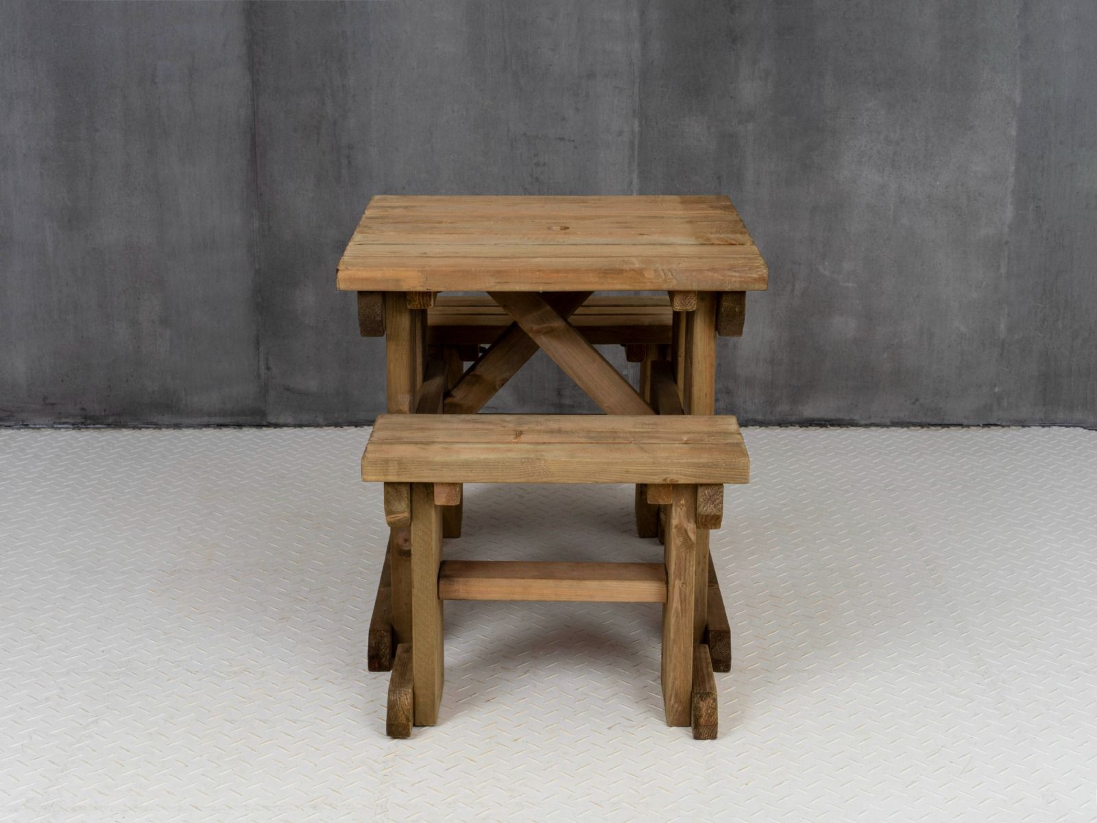 Yews Space Saving Picnic Table and Benches Set - Rustic Finish