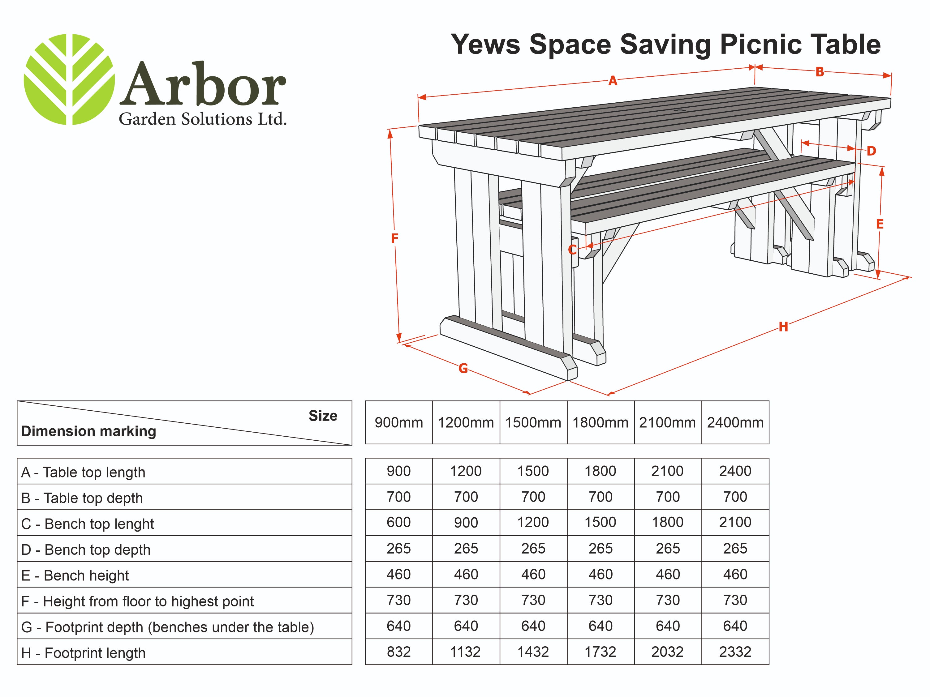 Yews Space Saving Picnic Table and Benches Set - Rustic Finish