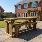 Yews Space Saving Picnic Table and Benches Set in rustic brown finish