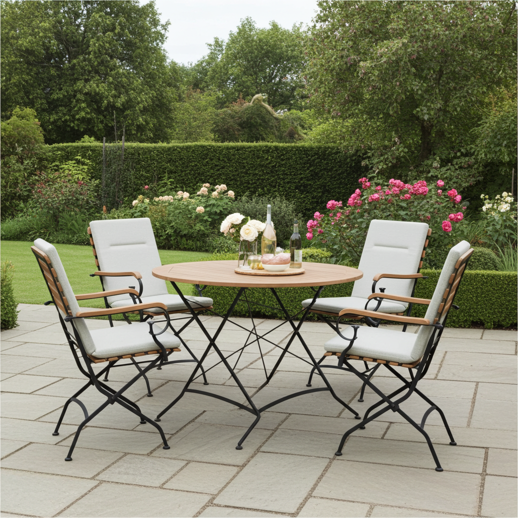 Sicily 4 Seater Teak and Wrought Iron Round 110cm Garden Dining Set