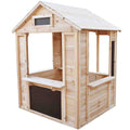 Wooden café shop playhouse for kids with serving counter and chalkboard menu