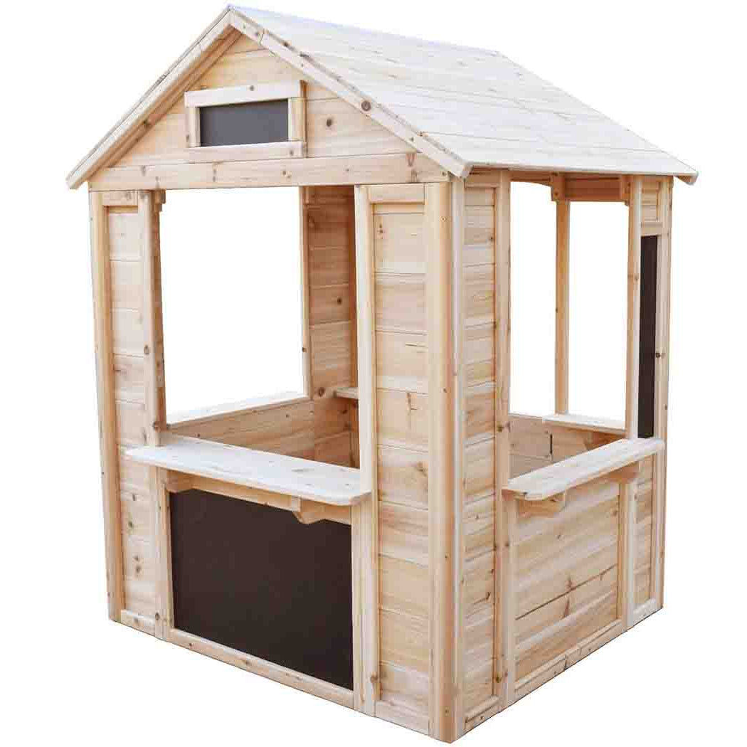 Wooden café shop playhouse for kids with serving counter and chalkboard menu