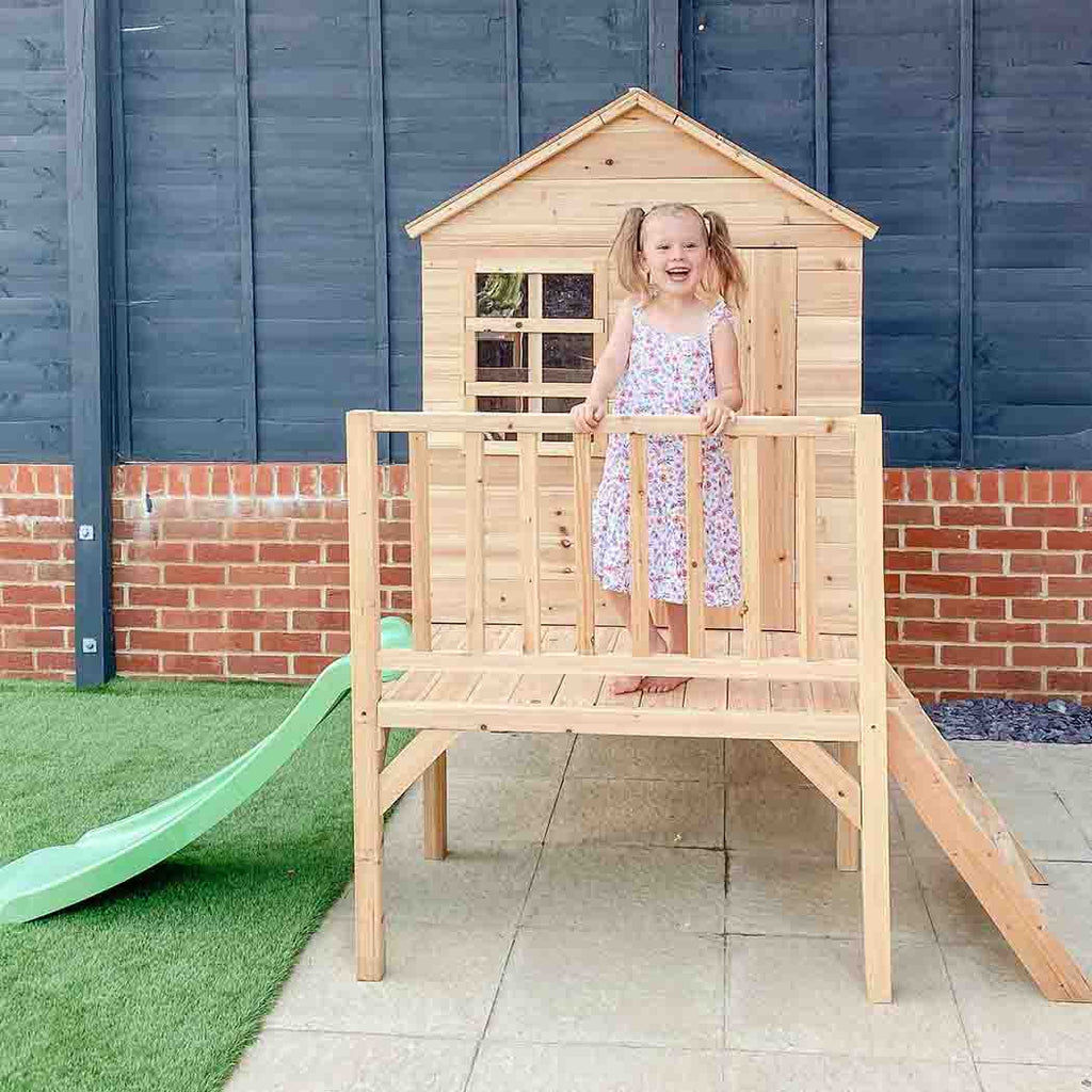 Evermeadow Wooden Tower Playhouse with Slide | Kids' Raised Garden Playhouse