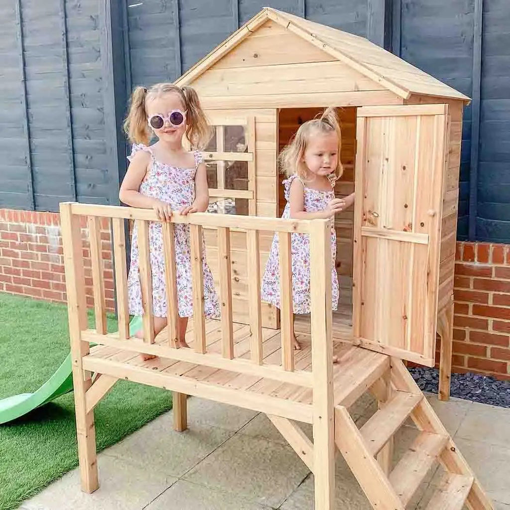 Evermeadow Wooden Tower Playhouse with Slide | Kids' Raised Garden Playhouse