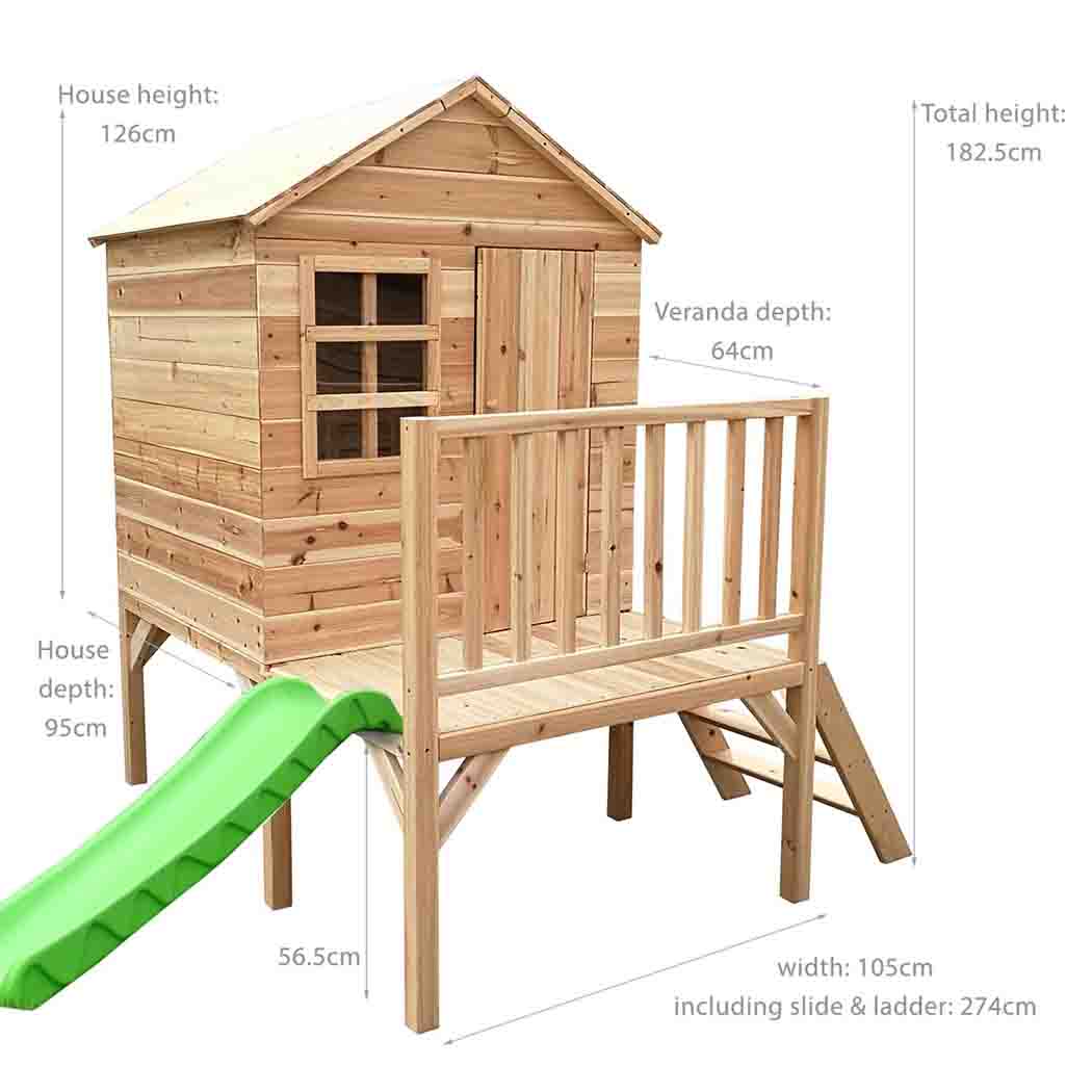 Evermeadow Wooden Tower Playhouse with Slide | Kids' Raised Garden Playhouse